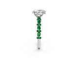 White gold Oval Cut Diamond Side Stone Solitaire Ring with Round with Emerald side stone and Four-Prong Setting_14