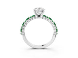 White gold Oval Cut Diamond Side Stone Solitaire Ring with Round with Emerald side stone and Four-Prong Setting_15