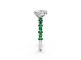 White gold Oval Cut Diamond Side Stone Solitaire Ring with Round with Emerald side stone and Four-Prong Setting_2