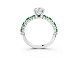 White gold Oval Cut Diamond Side Stone Solitaire Ring with Round with Emerald side stone and Four-Prong Setting_3