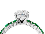 White gold Oval Cut Diamond Side Stone Solitaire Ring with Round with Emerald side stone and Four-Prong Setting_4