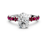 White gold Oval Cut Diamond Side Stone Solitaire Ring with Round with Garnet side stone and Four-Prong Setting_12
