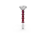 White gold Oval Cut Diamond Side Stone Solitaire Ring with Round with Garnet side stone and Four-Prong Setting_14