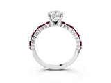 White gold Oval Cut Diamond Side Stone Solitaire Ring with Round with Garnet side stone and Four-Prong Setting_15