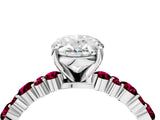 White gold Oval Cut Diamond Side Stone Solitaire Ring with Round with Garnet side stone and Four-Prong Setting_16