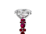 White gold Oval Cut Diamond Side Stone Solitaire Ring with Round with Garnet side stone and Four-Prong Setting_17