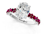 White gold Oval Cut Diamond Side Stone Solitaire Ring with Round with Garnet side stone and Four-Prong Setting_19
