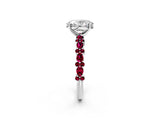 White gold Oval Cut Diamond Side Stone Solitaire Ring with Round with Garnet side stone and Four-Prong Setting_2