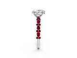 White gold Oval Cut Diamond Side Stone Solitaire Ring with Round with Garnet side stone and Four-Prong Setting_20