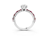 White gold Oval Cut Diamond Side Stone Solitaire Ring with Round with Garnet side stone and Four-Prong Setting_21