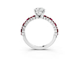 White gold Oval Cut Diamond Side Stone Solitaire Ring with Round with Garnet side stone and Four-Prong Setting_3