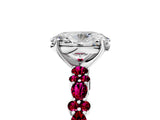 White gold Oval Cut Diamond Side Stone Solitaire Ring with Round with Garnet side stone and Four-Prong Setting_5