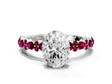 White gold Oval Cut Diamond Side Stone Solitaire Ring with Round with Garnet side stone and Four-Prong Setting_6