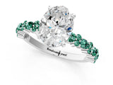 White gold Oval Cut Diamond Side Stone Solitaire Ring with Round with Green Sapphire side stone and Four-Prong Setting_1
