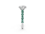 White gold Oval Cut Diamond Side Stone Solitaire Ring with Round with Green Sapphire side stone and Four-Prong Setting_2