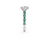 White gold Oval Cut Diamond Side Stone Solitaire Ring with Round with Green Sapphire side stone and Four-Prong Setting_2