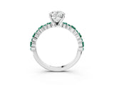 White gold Oval Cut Diamond Side Stone Solitaire Ring with Round with Green Sapphire side stone and Four-Prong Setting_3