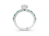 White gold Oval Cut Diamond Side Stone Solitaire Ring with Round with Green Sapphire side stone and Four-Prong Setting_3