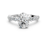 White gold Oval Cut Diamond Side Stone Solitaire Ring with Round with Moissanite side stone and Four-Prong Setting_12