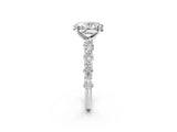 White gold Oval Cut Diamond Side Stone Solitaire Ring with Round with Moissanite side stone and Four-Prong Setting_2