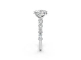 White gold Oval Cut Diamond Side Stone Solitaire Ring with Round with Moissanite side stone and Four-Prong Setting_2