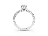 White gold Oval Cut Diamond Side Stone Solitaire Ring with Round with Moissanite side stone and Four-Prong Setting_3