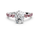 White gold Oval Cut Diamond Side Stone Solitaire Ring with Round with Morganite side stone and Four-Prong Setting