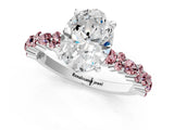 White gold Oval Cut Diamond Side Stone Solitaire Ring with Round with Morganite side stone and Four-Prong Setting_1