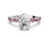 White gold Oval Cut Diamond Side Stone Solitaire Ring with Round with Morganite side stone and Four-Prong Setting_12