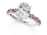 White gold Oval Cut Diamond Side Stone Solitaire Ring with Round with Morganite side stone and Four-Prong Setting_13
