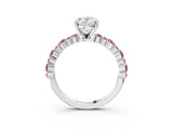 White gold Oval Cut Diamond Side Stone Solitaire Ring with Round with Morganite side stone and Four-Prong Setting_15