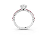 White gold Oval Cut Diamond Side Stone Solitaire Ring with Round with Morganite side stone and Four-Prong Setting_3