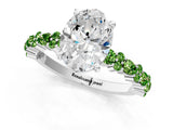 White gold Oval Cut Diamond Side Stone Solitaire Ring with Round with Peridot side stone and Four-Prong Setting_1