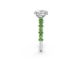 White gold Oval Cut Diamond Side Stone Solitaire Ring with Round with Peridot side stone and Four-Prong Setting_2