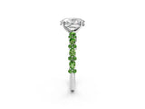 White gold Oval Cut Diamond Side Stone Solitaire Ring with Round with Peridot side stone and Four-Prong Setting_2