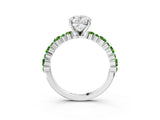 White gold Oval Cut Diamond Side Stone Solitaire Ring with Round with Peridot side stone and Four-Prong Setting_3