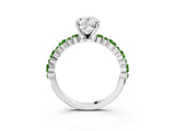 White gold Oval Cut Diamond Side Stone Solitaire Ring with Round with Peridot side stone and Four-Prong Setting_3