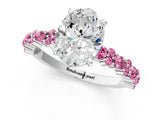 White gold Oval Cut Diamond Side Stone Solitaire Ring with Round with Pink Sapphire side stone and Four-Prong Setting_1