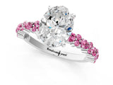 White gold Oval Cut Diamond Side Stone Solitaire Ring with Round with Pink Sapphire side stone and Four-Prong Setting_1