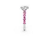 White gold Oval Cut Diamond Side Stone Solitaire Ring with Round with Pink Sapphire side stone and Four-Prong Setting_2