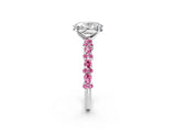 White gold Oval Cut Diamond Side Stone Solitaire Ring with Round with Pink Sapphire side stone and Four-Prong Setting_2