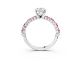 White gold Oval Cut Diamond Side Stone Solitaire Ring with Round with Pink Sapphire side stone and Four-Prong Setting_3