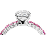 White gold Oval Cut Diamond Side Stone Solitaire Ring with Round with Pink Sapphire side stone and Four-Prong Setting_4