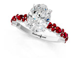 White gold Oval Cut Diamond Side Stone Solitaire Ring with Round with Ruby side stone and Four-Prong Setting_1