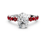 White gold Oval Cut Diamond Side Stone Solitaire Ring with Round with Ruby side stone and Four-Prong Setting_12