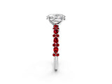 White gold Oval Cut Diamond Side Stone Solitaire Ring with Round with Ruby side stone and Four-Prong Setting_14
