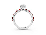 White gold Oval Cut Diamond Side Stone Solitaire Ring with Round with Ruby side stone and Four-Prong Setting_15