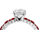 White gold Oval Cut Diamond Side Stone Solitaire Ring with Round with Ruby side stone and Four-Prong Setting_16