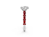 White gold Oval Cut Diamond Side Stone Solitaire Ring with Round with Ruby side stone and Four-Prong Setting_2