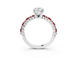 White gold Oval Cut Diamond Side Stone Solitaire Ring with Round with Ruby side stone and Four-Prong Setting_3